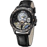 SURVAN WatchDesigner Automatic Mechanical Watches for Men Leather Strap Skeleton Starry Sky Dial Watch Self Winding Business Men's Dress Wrist Watch Water Resistant, No Battery Needed