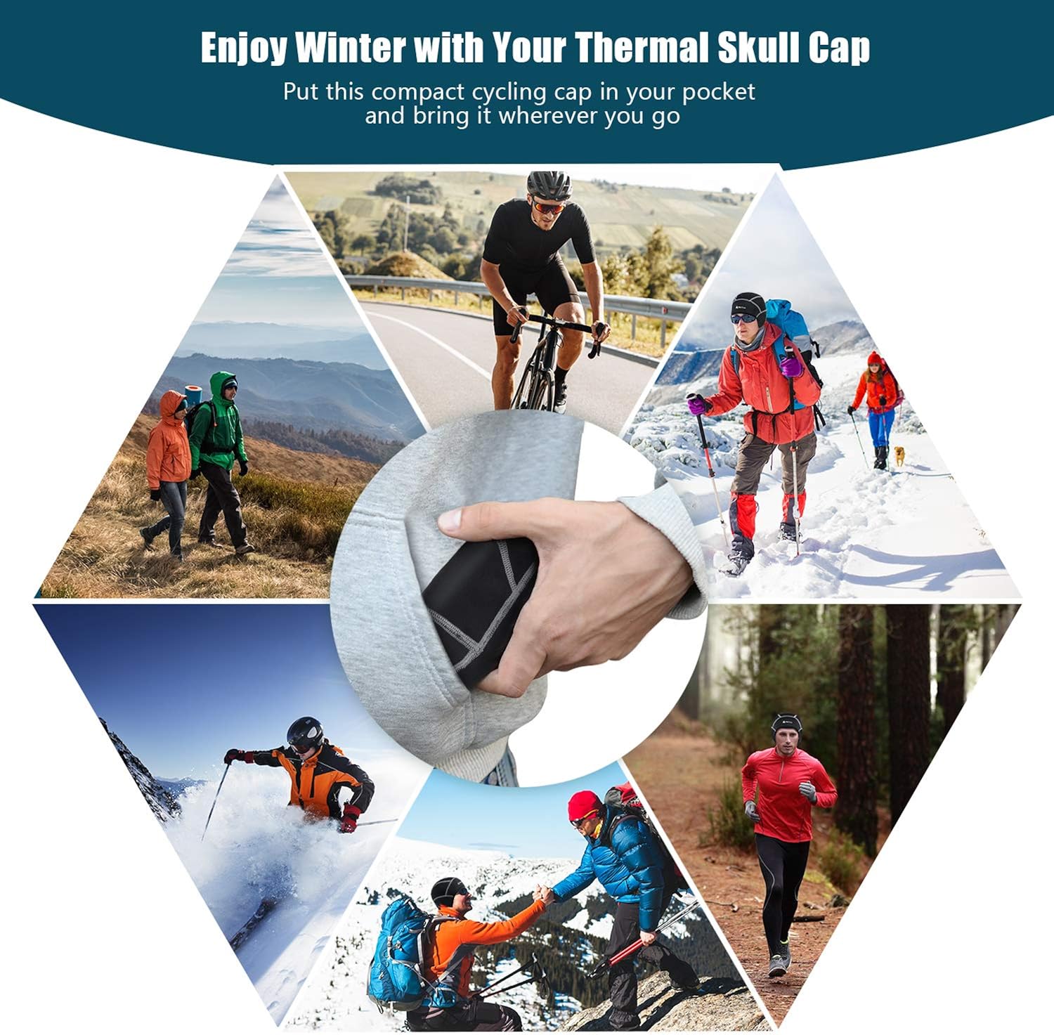 Hikenture Winter Skull Cap Helmet Liner for Men Women Thermal Cycling Hat Black: Clothing