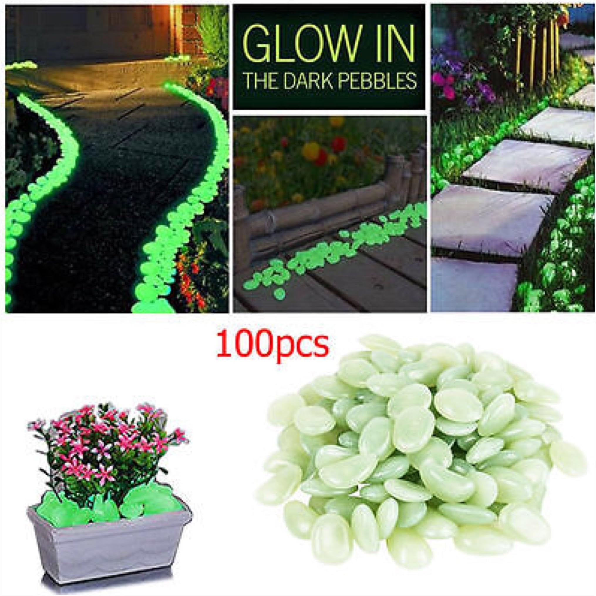 EFG 100 White Colours Glow in the Dark Pebbles Stone for Garden Walkway