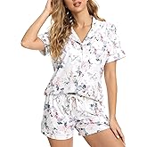 LYCY Womens Pajamas Set Floral Print, Soft Pajamas for Women Shorts Set, Summer Button Down 2 piece Women Pjs