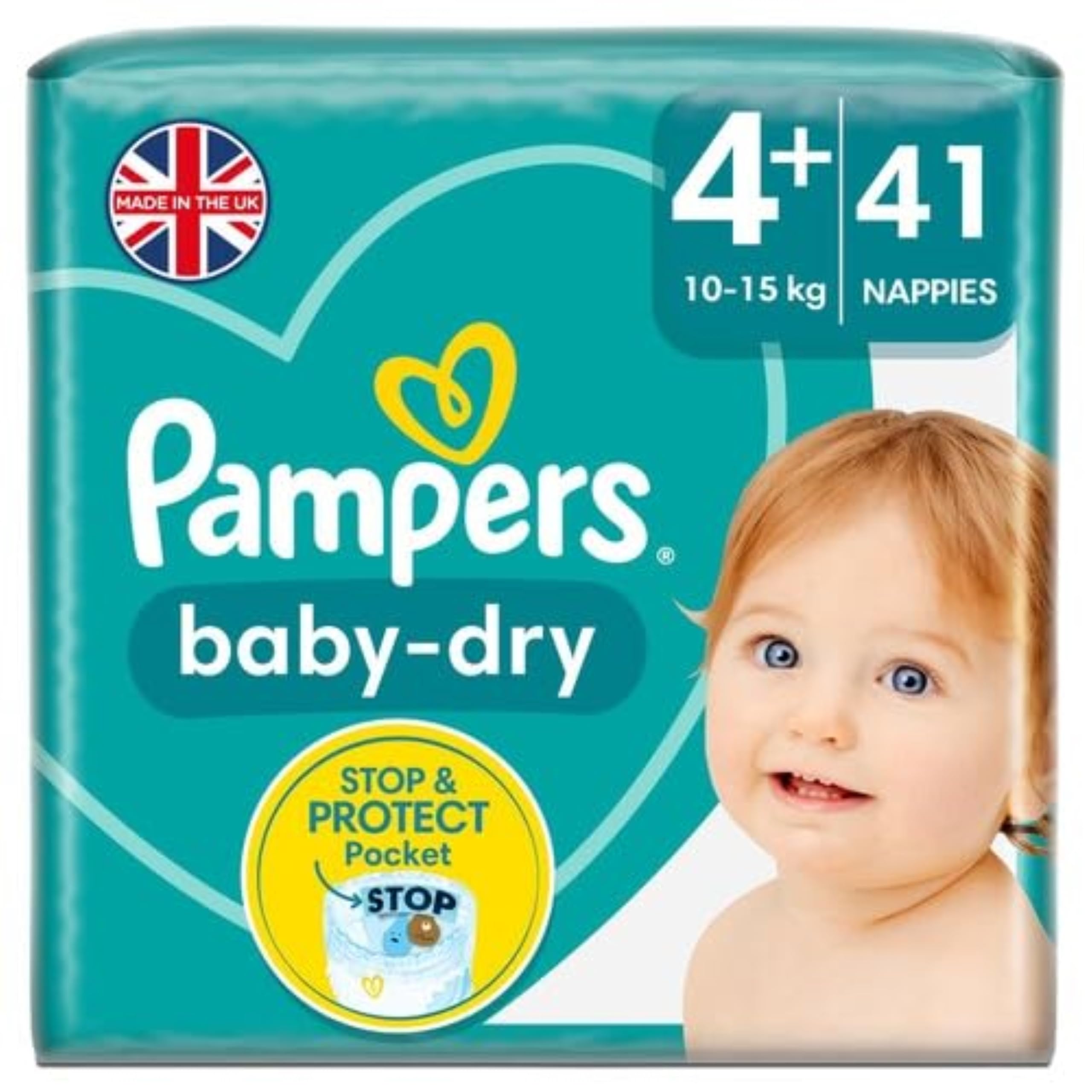 Pampers Size 4 Baby-Dry Nappies, 41 Count, Air Channels for Breathable Dryness Overnight (10-15 kg / 22-33 lbs)