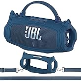 XEGIMOR Silicone Cover Case for JBL Charge 6 Portable Bluetooth Speaker Accessories, Charge 6 Speaker Protective Case with Shoulder Strap (Blue Cover)