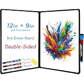 iNenya Double-Sided White Board 12x9 inch - Ultra-Thin Portable Dry Erase Board with 3 Markers &amp; Anti-Ghosting Surface | Magnetic-Ready | Foldable for Office, School, Travel