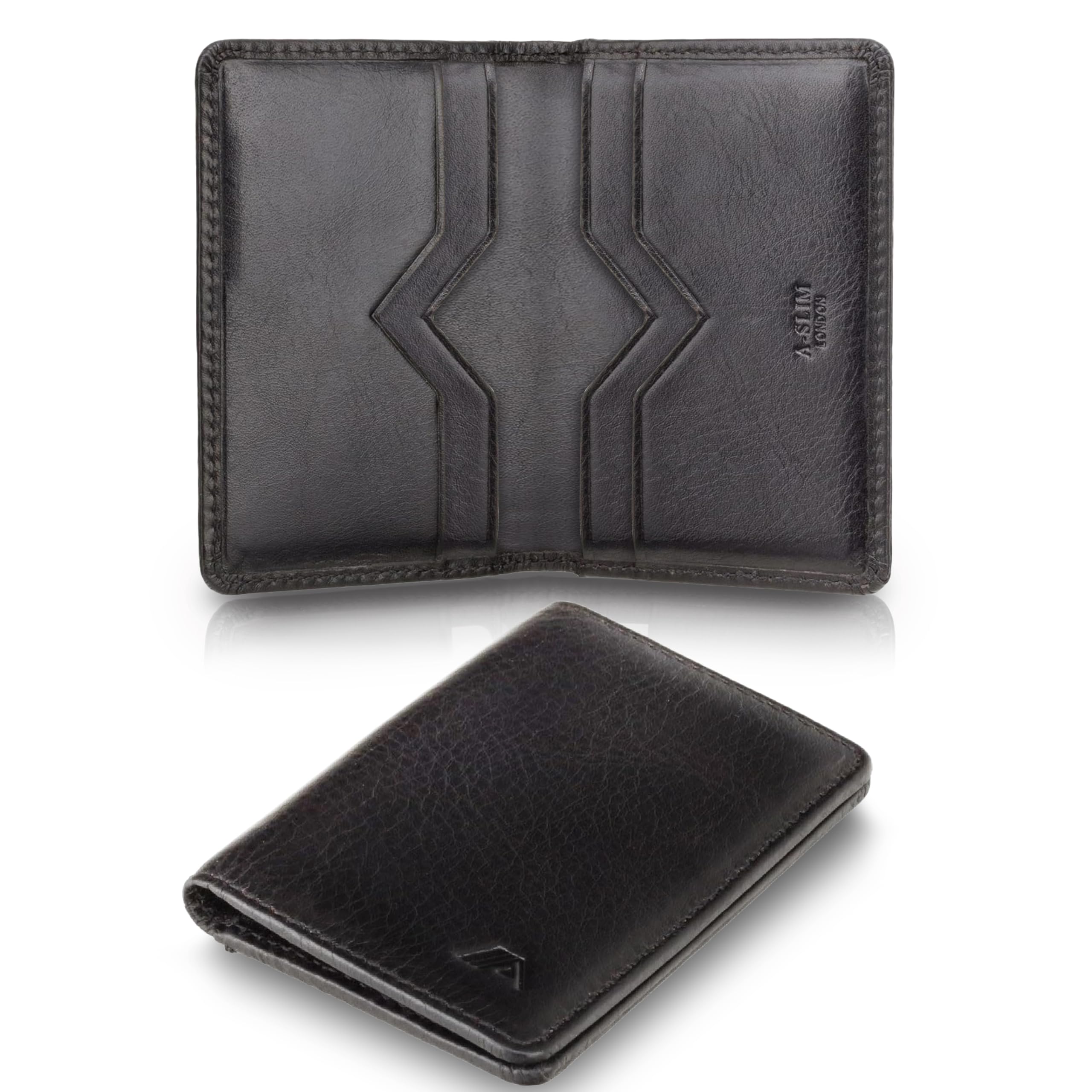 A-SLIM Bifold Leather Wallet Card Holder | Slim Bifold Wallet for Men | RFID Blocking Card Holder | Compact Design for Men’s & Women’s Wallet | Doku (Carbon Black)