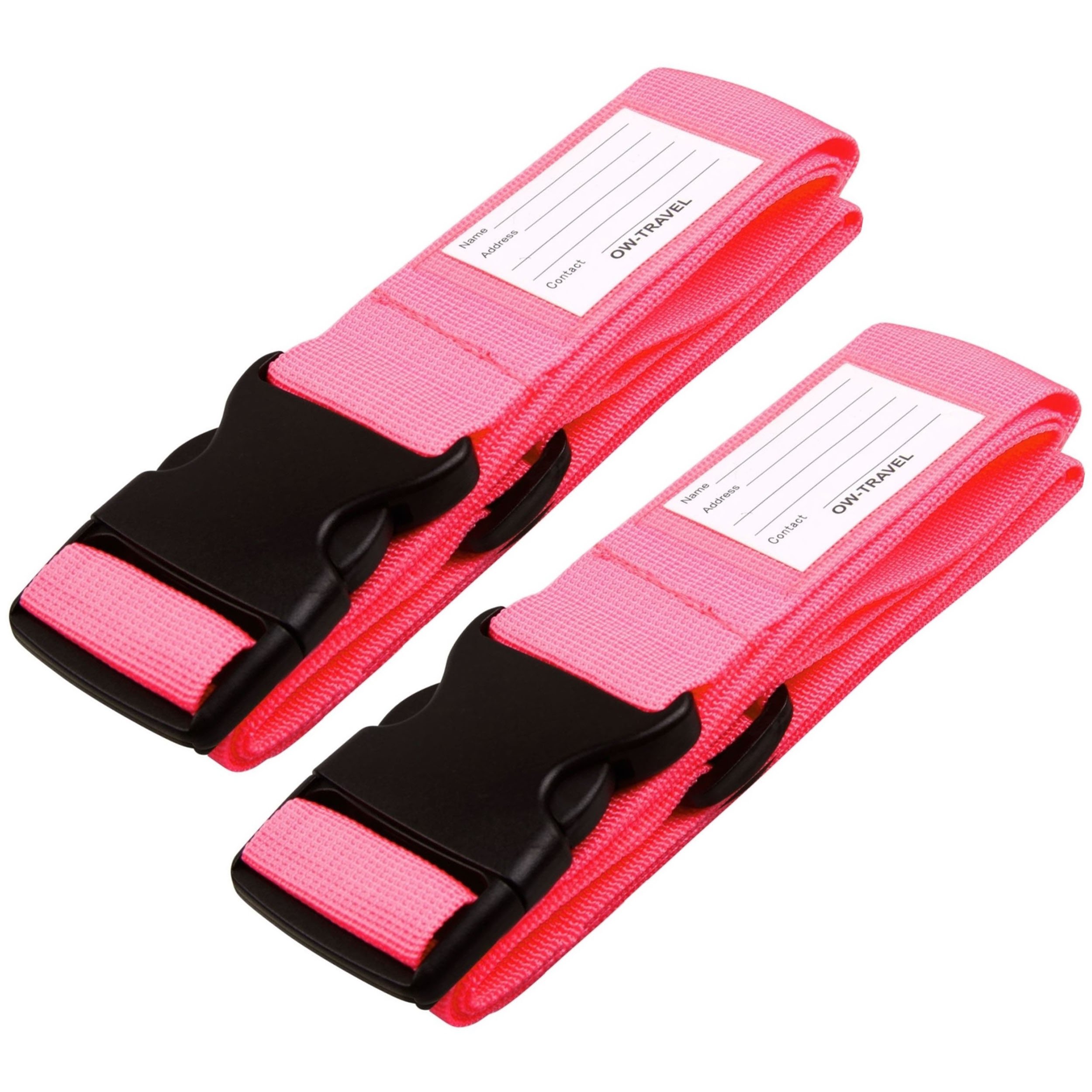 OW-Travel Personalised Luggage Straps for Suitcases (2 Pack Pink) Easy to Spot Suitcase Straps with Address labels. Case Strap Suitcase Strap Luggage Belt for Bags Baggage with Name Card ID Slot