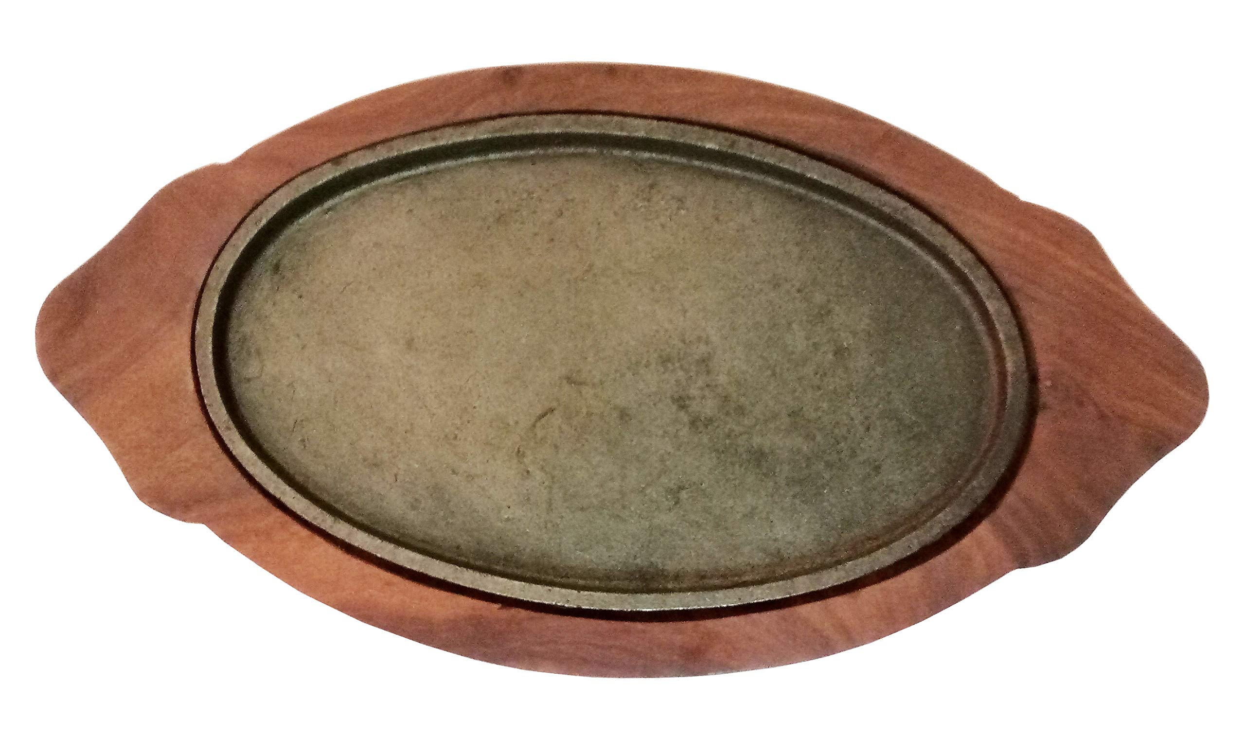Shradha Trading Fajita Pan with Wooden Tray, Sizzling Brownie Sizzler Plate/Tray with Wooden Base