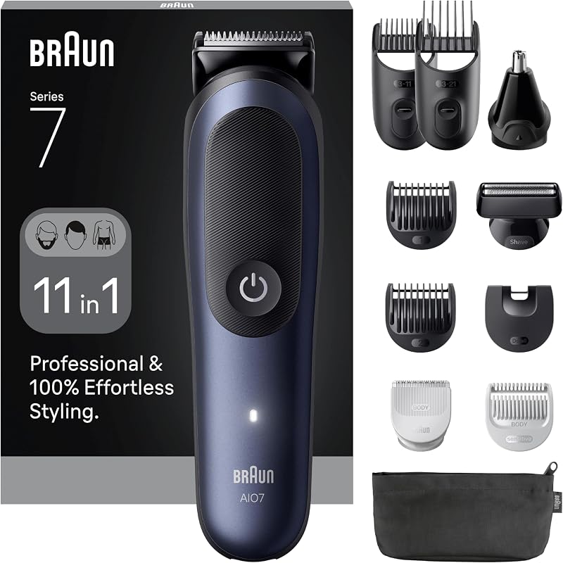 Serie 7 - Kit multifunzione per la cura del corpo 11 in 1, ProBlade e AutoSense, 120 minuti, SkinGuard e ombreggiatura della barba, AquaGrip per sott'acqua, AIO7540, blu