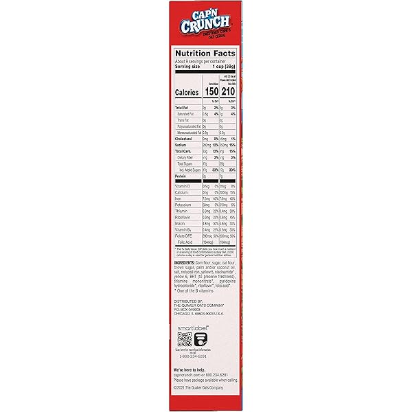 QUAKER CAP’N CRUNCH SWEETENED CORN & OAT CEREAL, 12.6 OZ