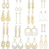 Hicarer 16 Pairs Clip on Drop Dangle Earrings Set Bohemian Tassel Pendant Clip Earrings Gold Plated Ear Clips Non-piercing Pendant for Women