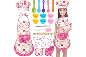 GIFTINBOX Kids Cooking and Baking Chef Set, 25PCS with Kids Apron,Chef Hat & Utensils ids Cooking Set, Toddler Dress Up and Pretend Play Kitchen Toys, Birthday Toys for 3 4 5 6 7 8 Year Old Girls