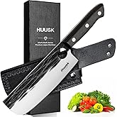 Huusk Japanese Nakiri Knife, 7 Inch Vegetable Chopping Knives with Full Tang Design, Hand Forged Cleaver with Ebony Handle, Japanese Kitchen Knife for Meat Cutting,Christmas Gift for Men and Women