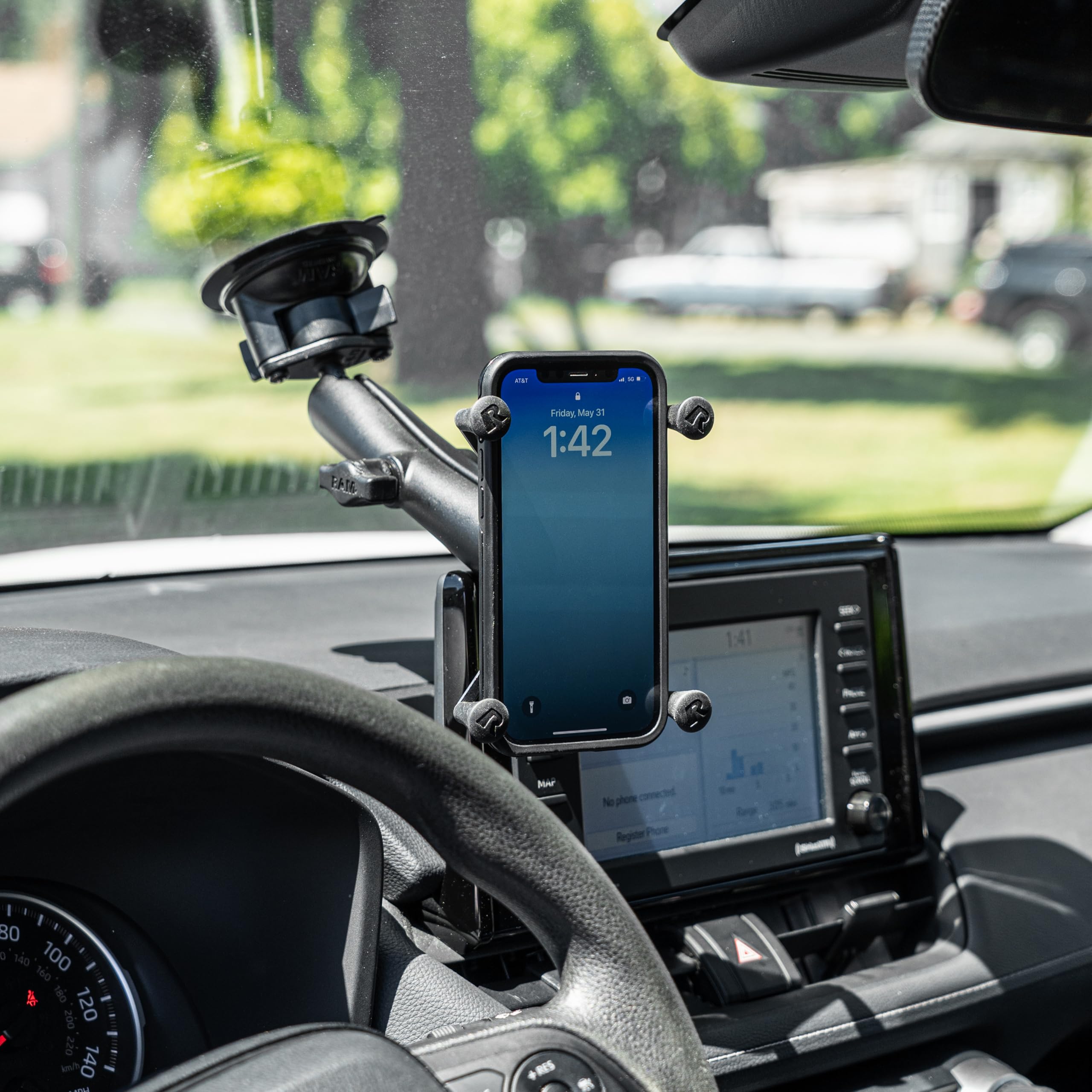 RAM MOUNTS X-Grip Large Phone Mount with RAM Twist-Lock Suction Cup Base RAM-B-166-C-UN10U with Long Arm for Vehicle Windshields