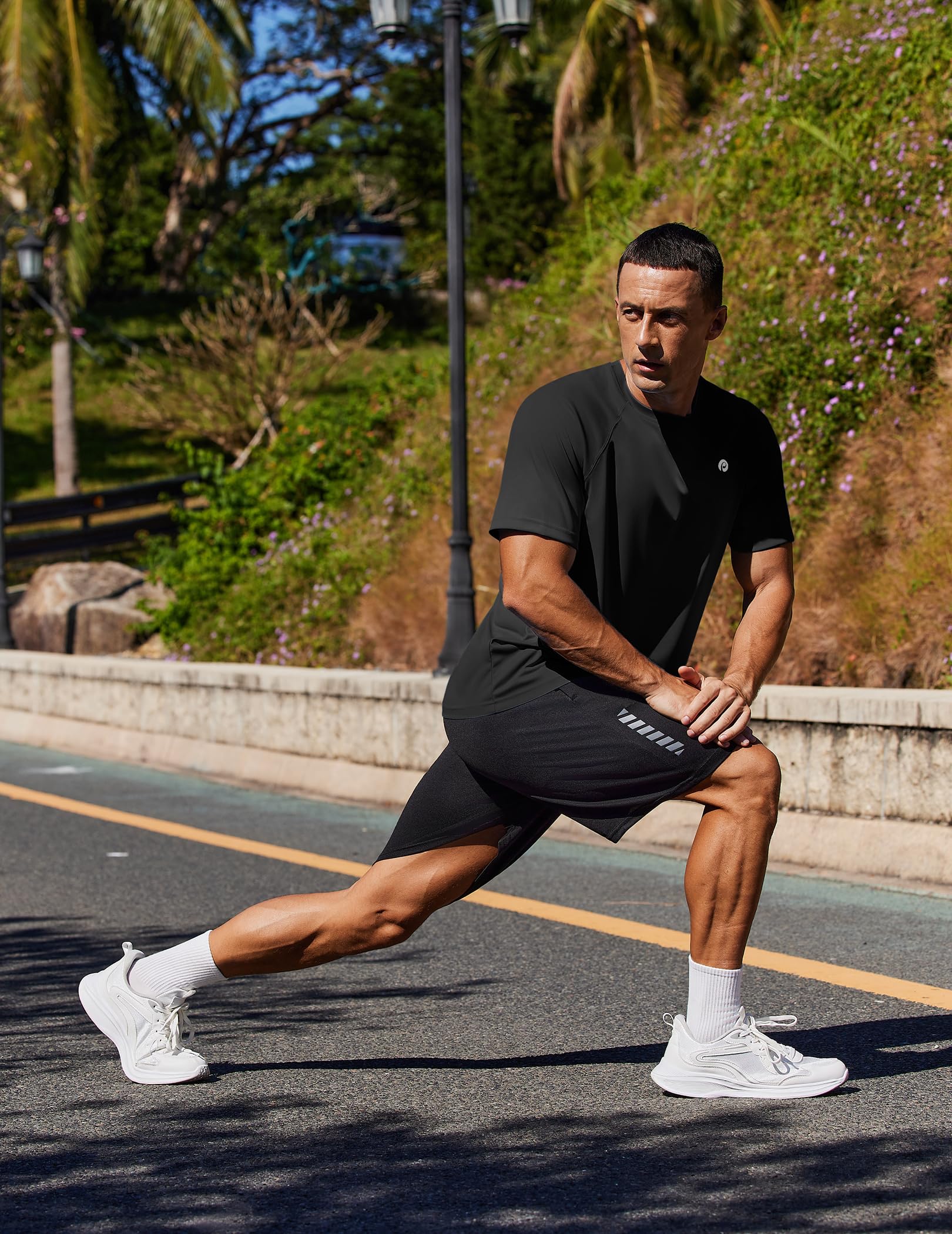 PINSPARK Black T Shirts for Men Lightweight Short Sleeve Crew Neck Gym Shirts Moisture Wicking Summer Classic Casual Tee Tops S