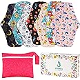 PHOGARY Reusable Menstrual Pads, Bamboo Cloth Pads for Heavy Flow with Wet Bag, Large Sanitary Pads Set with Wings for Women, Washable Overnight Cloth Panty Liners Period Pads(7 in 1, Style H)