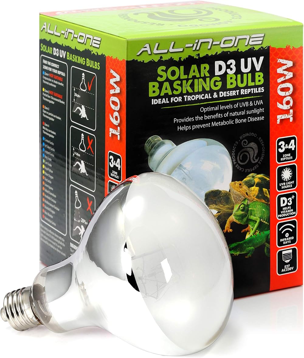 Komodo Solar D3 UV Basking Bulb 160W for Reptiles Desert Tropical