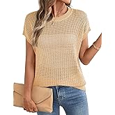 Ivicoer Womens Summer Crochet Top Short Sleeve Hollow Out Sweater Women's Summer Dressy for Women 2025 Apricot L
