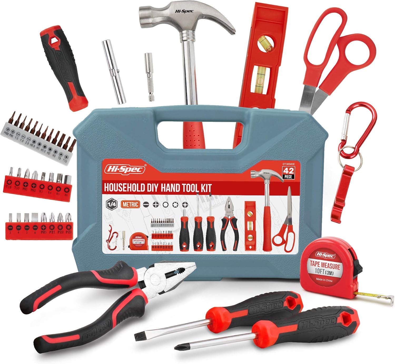 Hi-Spec 45 Piece Household DIY Hand Tool Kit Set. Everyday Repairs at Home & The Office with Practical Tools & Precision Screwdriver Bits. All in a Carry Case - - 
