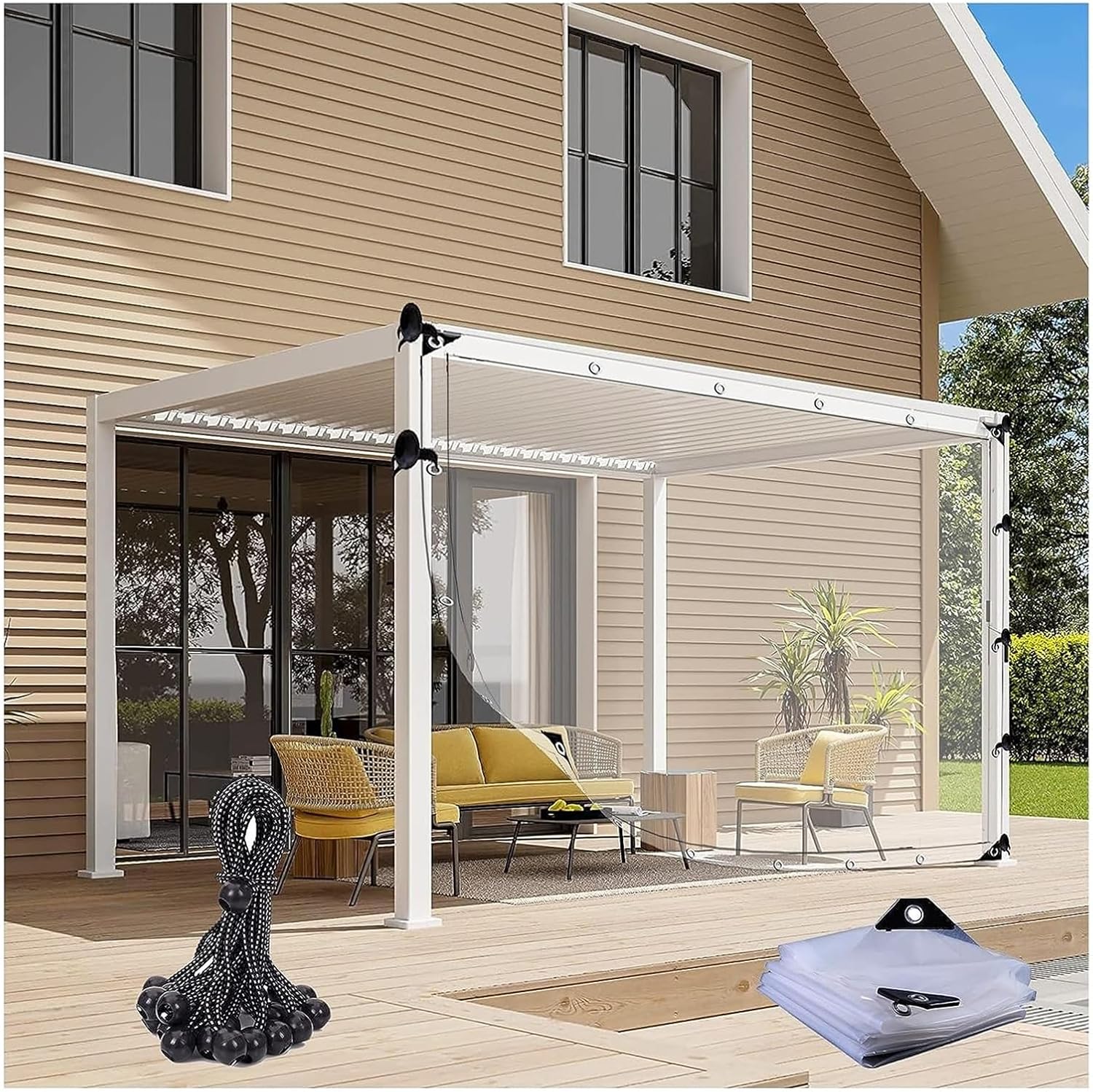 Outdoor Curtains - WZYJLyds Outdoor Clear Tarpaulin Curtain PE Waterproof Side Panels Transparent Tarpaulin with Grommets, for Pergola, Porch, Gazebo, Cabana