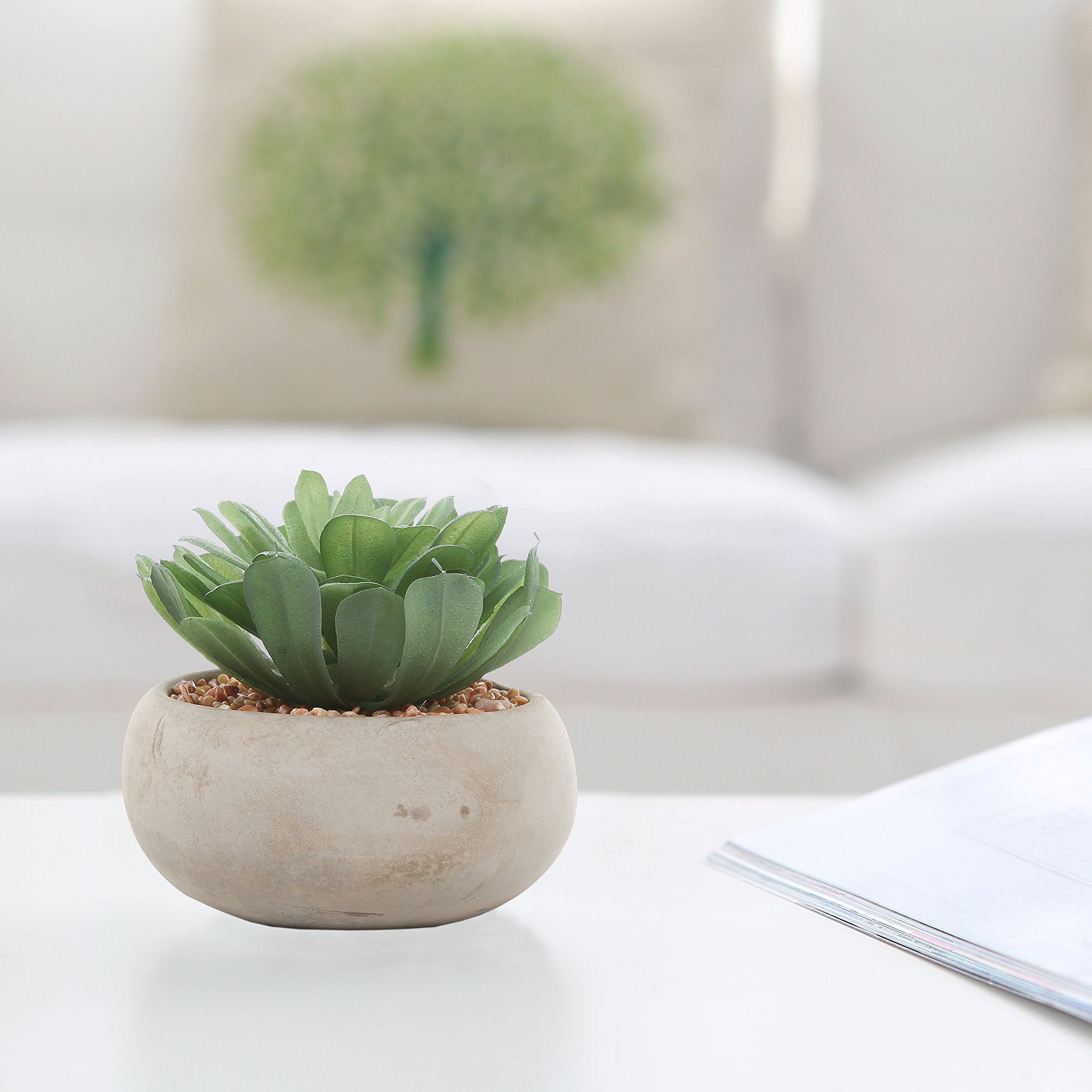 MyGift LifeLike Green Artificial Succulent Plant in Round Modern Gray