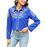 Western Shirts for Women Cowgirl Sexy Dressy Long Sleeve Black Embroidered Button Up Ladies Blusas Vaqueras para Mujer