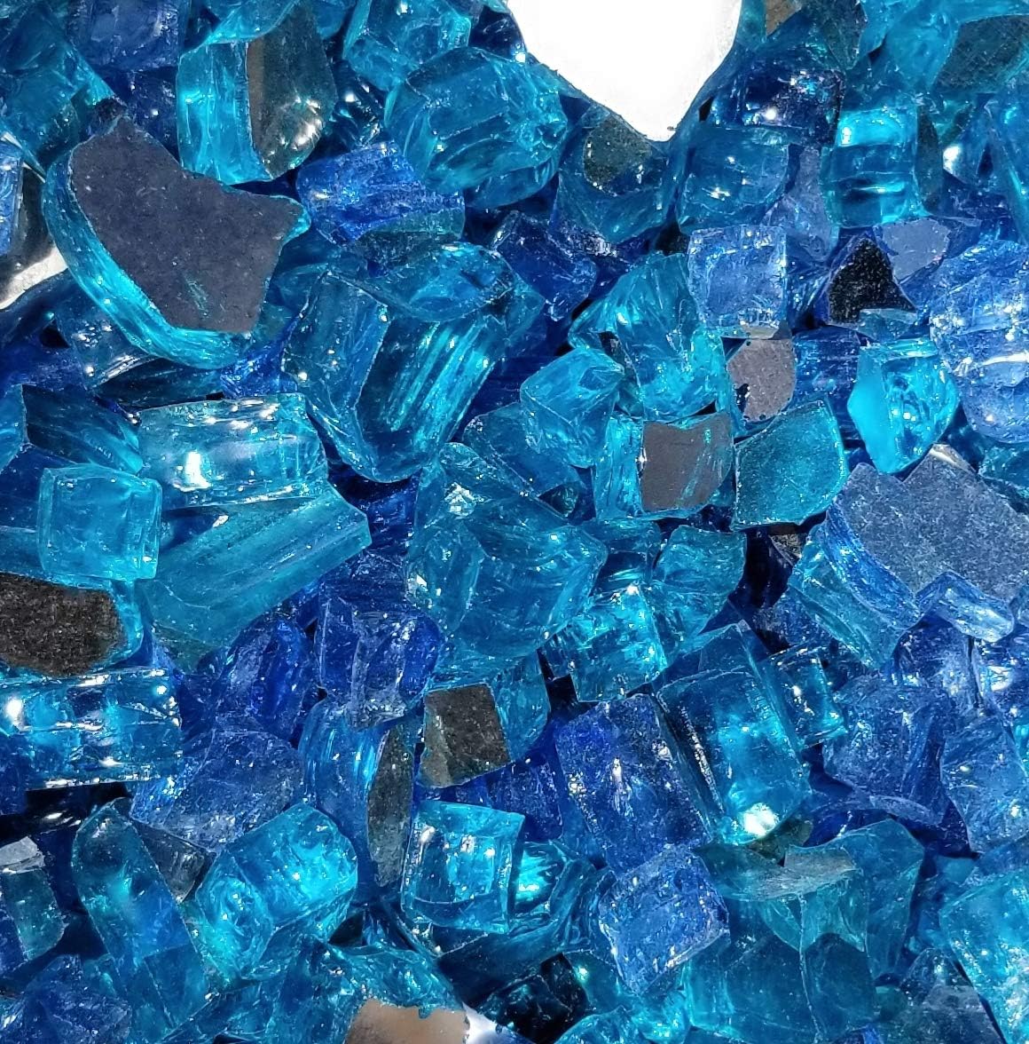 VIVID Heat Vibrant Luster 1/2" Caribbean Azuria Blue Mixed Blend Medium - (10 Pound Bag) Reflective Fire Glass Rock for Fireplace and Fire Pit