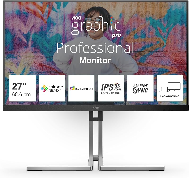 Monitor Q27U3CV 27 pollici 2560x1440, WQHD, 75Hz, IPS QD Panel, 4ms GtG, USB Hub Speakers, Height Adjustment, (HDMI1x 1.4 DP 1x 1.4) VESA HDR400 (certified), Nero/Argento — foto 1 di 8