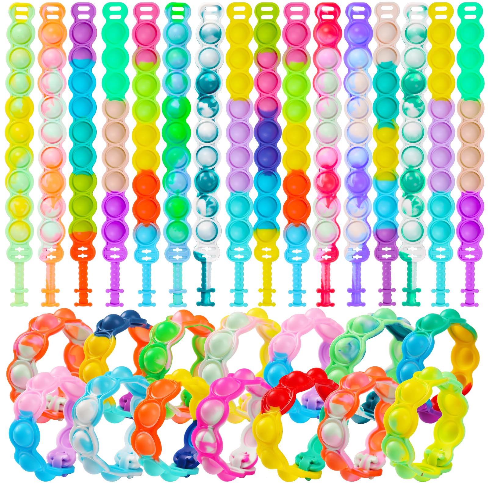KIDRENFUN Christmas Party Bag Fillers Kids - Stocking Fillers Eve Box Fillers, Bulk Christmas Gifts Class Children, Poppet Popper Fidget Toy Party Favours for Unisex Kids ( 30 Bracelets