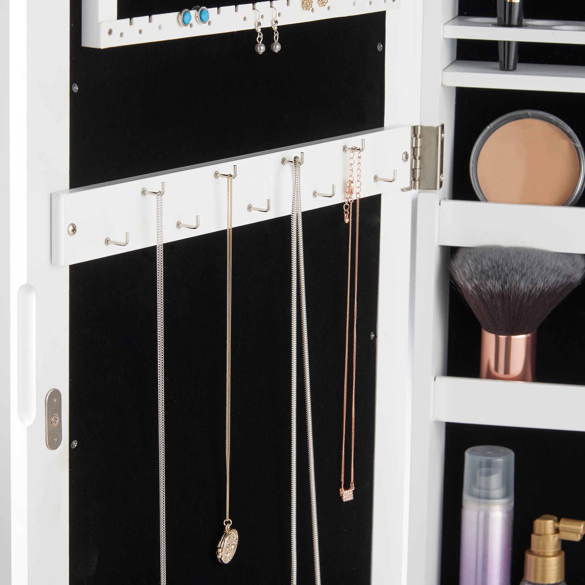 Beautify Mirrored Jewelry Armoire with LED Lights Floor Standing