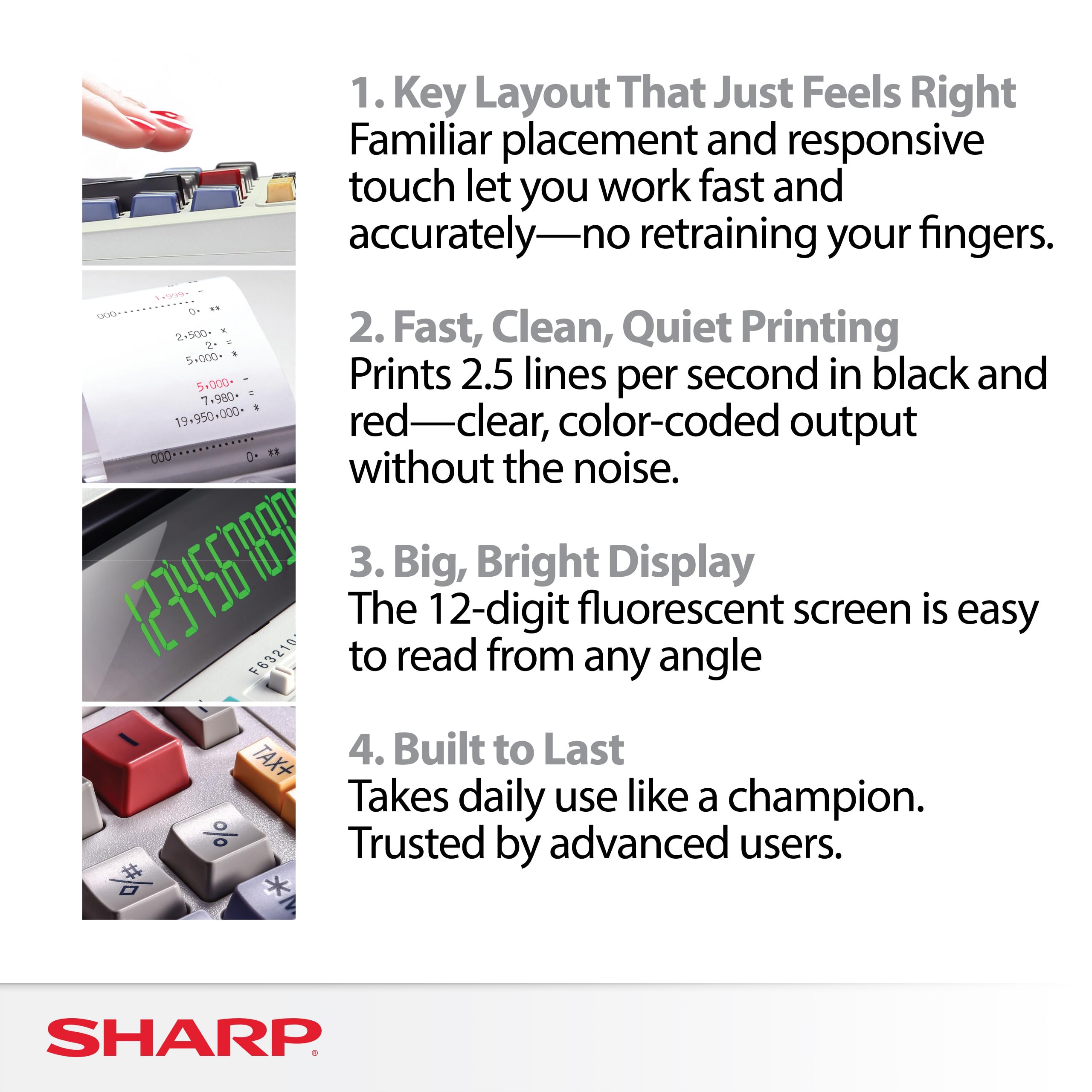 Sharp EL-1801V Ink Printing Calculator, 12-Digit LCD, AC Powered, Off-White, Ideal for Business & Office Use, Easy-to-Read Display & Durable Design