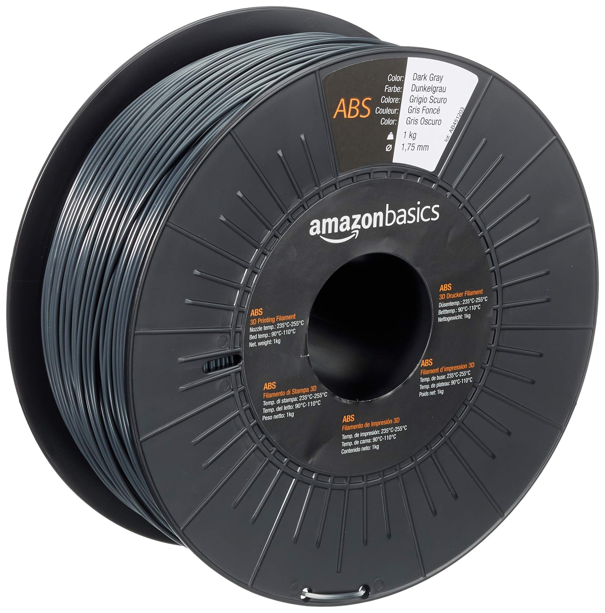 Amazon Basics ABS 3D Printer Filament, 1.75 mm, Dark Gray, 1 kg Spool