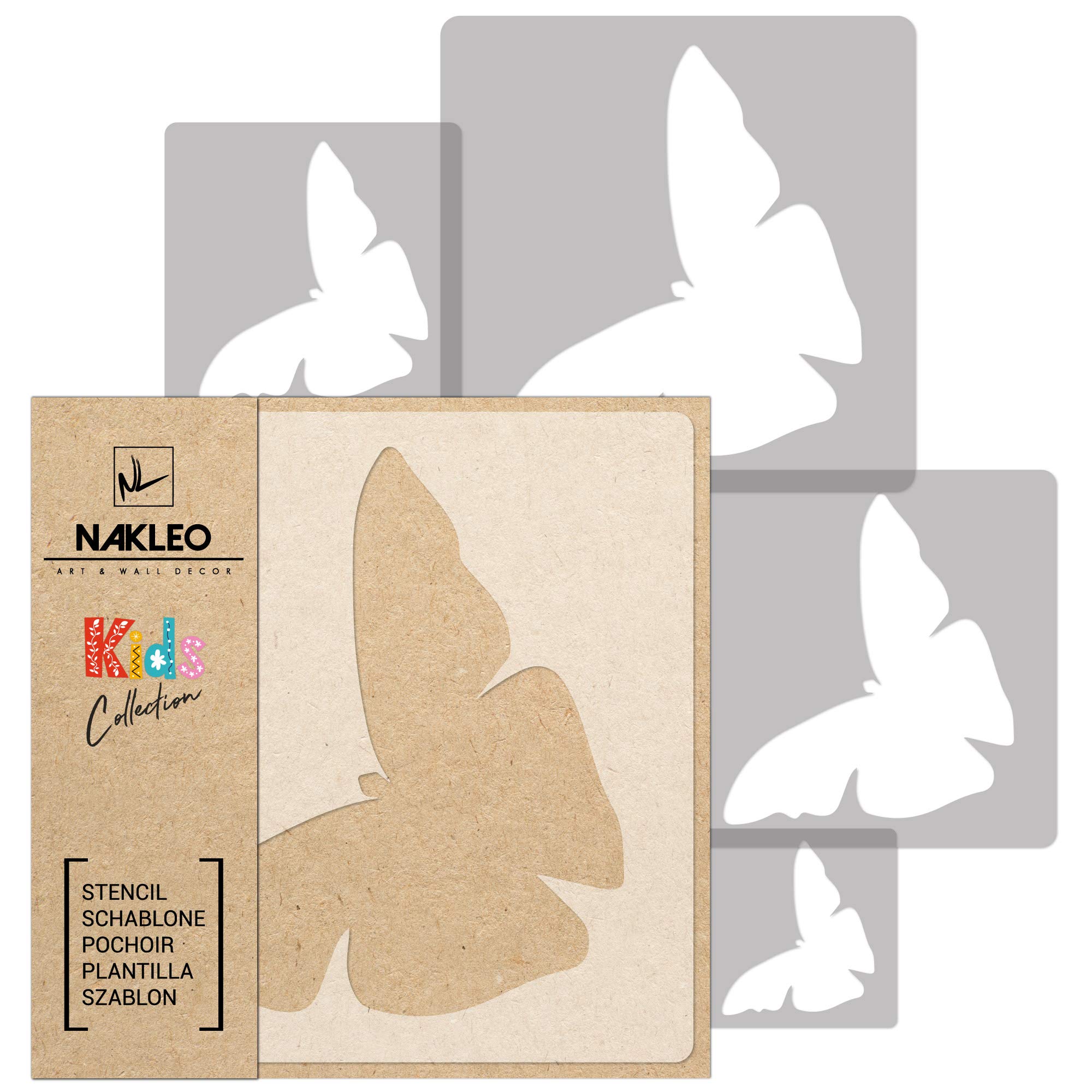 NAKLEO Painting Stencils Set for Nursery Room, 5 Pcs Templates 9x9 to 34x34cm Butterfly Meadow Spinnaker, Plastic and Reusable Drawing Stencils, Decor, Craft DIY Wall Furniture