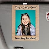 MOTOFITOOL Miles of Smiles Ahead Visor Clip Photo Frame, Romantic Car Visor Picture Holder, Drive Safe Car Visor Clip, Customizable Wooden Gift for Couples Fits Most Cars