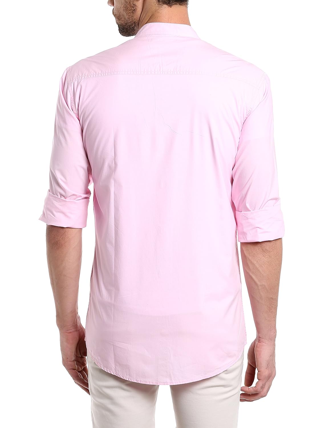 dennis lingo men's cotton pink solid casual shirt