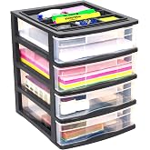 Gracious Living 4-Drawer Desktop/Countertop Storage Organizer, Black/Clear | Features Organizer Lid &amp; Plastic Construction for Office Desk Supplies, Crafts &amp; Small Essentials, Keeps Work Areas Tidy