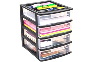 Gracious Living 4 Drawer Desktop & Countertop Organizer with Organization Lid for Craft Storage, Office Supplies and School Supplies, Black/Clear