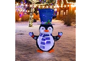 MEETJOYANCY Lighted Penguin Outdoor Christmas Decorations, Pop-Up Christmas Penguin Outdoor Décor Prelit 60 Lights, Collapsible Outdoor Penguin Lighted Blue Christmas Decorations for Porch, Yard, Garden-Blue