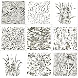 9 Pieces Camo Print Stencils Camouflage Painting Templates Reusable Grass Pattern Stencils Green Camo DIY Stencils for Scrapb