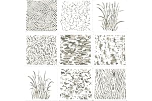 OUTUS 9 Pieces Camo Print Stencils Camouflage Painting Templates Reusable Grass Pattern Stencils Green Camo DIY Stencils for Scrapbooking Painting on Wood Crafts (6 x 6 Inch)