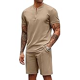 COOFANDY Men's 2 Pieces Outfits Casual Quarter Zip Polo T Shirt and Shorts Set Athletic Jogging Summer Tracksuit