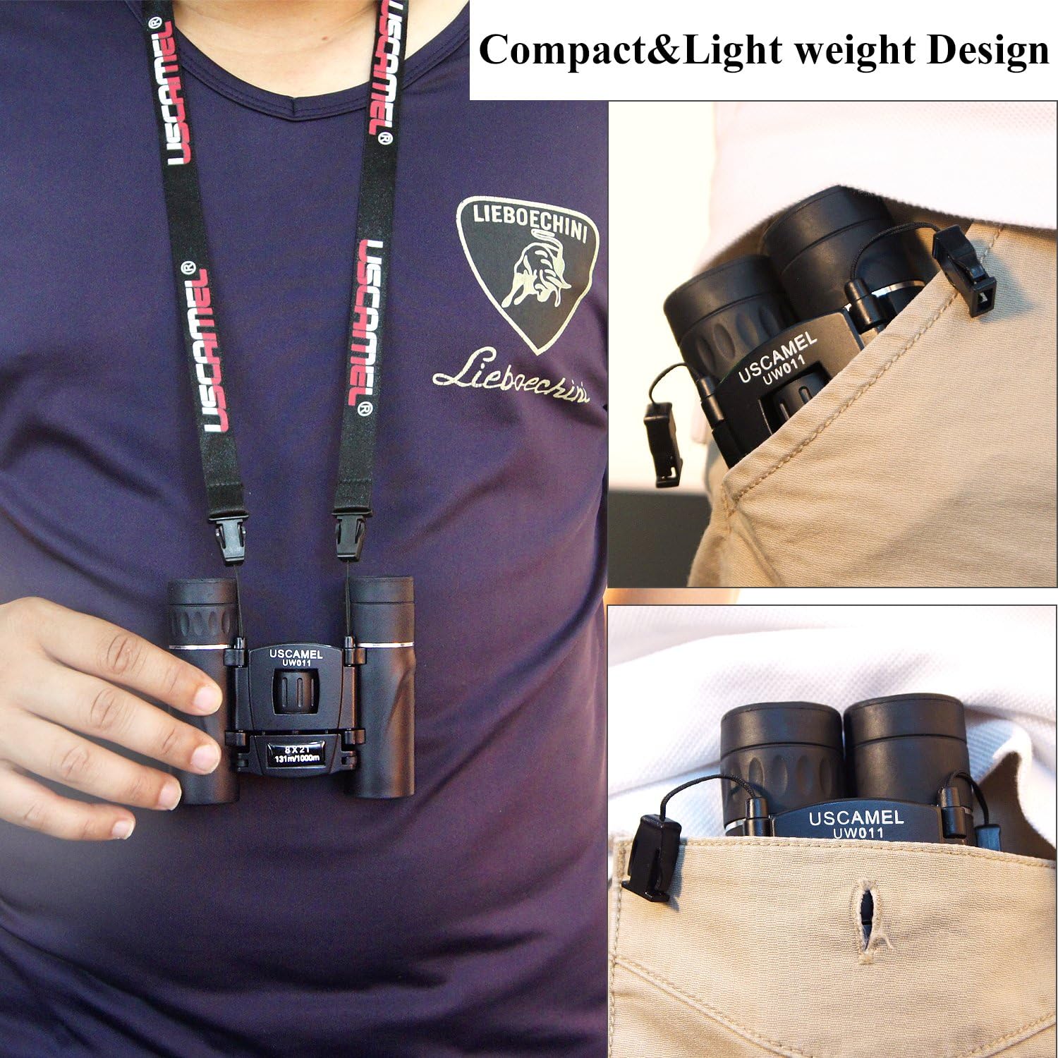 USCAMEL Folding Pocket Binoculars Compact Travel Mini Telescope HD Bak4 Optics Lenes Easy Focus 8x21 Colour Black : Camera & Photo