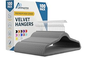 Lifemaster Velvet Non-Slip Hangers - 100 Pieces Non-slip Coat Hanger Set with 360° Swivel Hook, Space-Saving, Sleek Design, Keep Closet Organized, Smooth Velvet Finish, Lightweight Construction - Gray