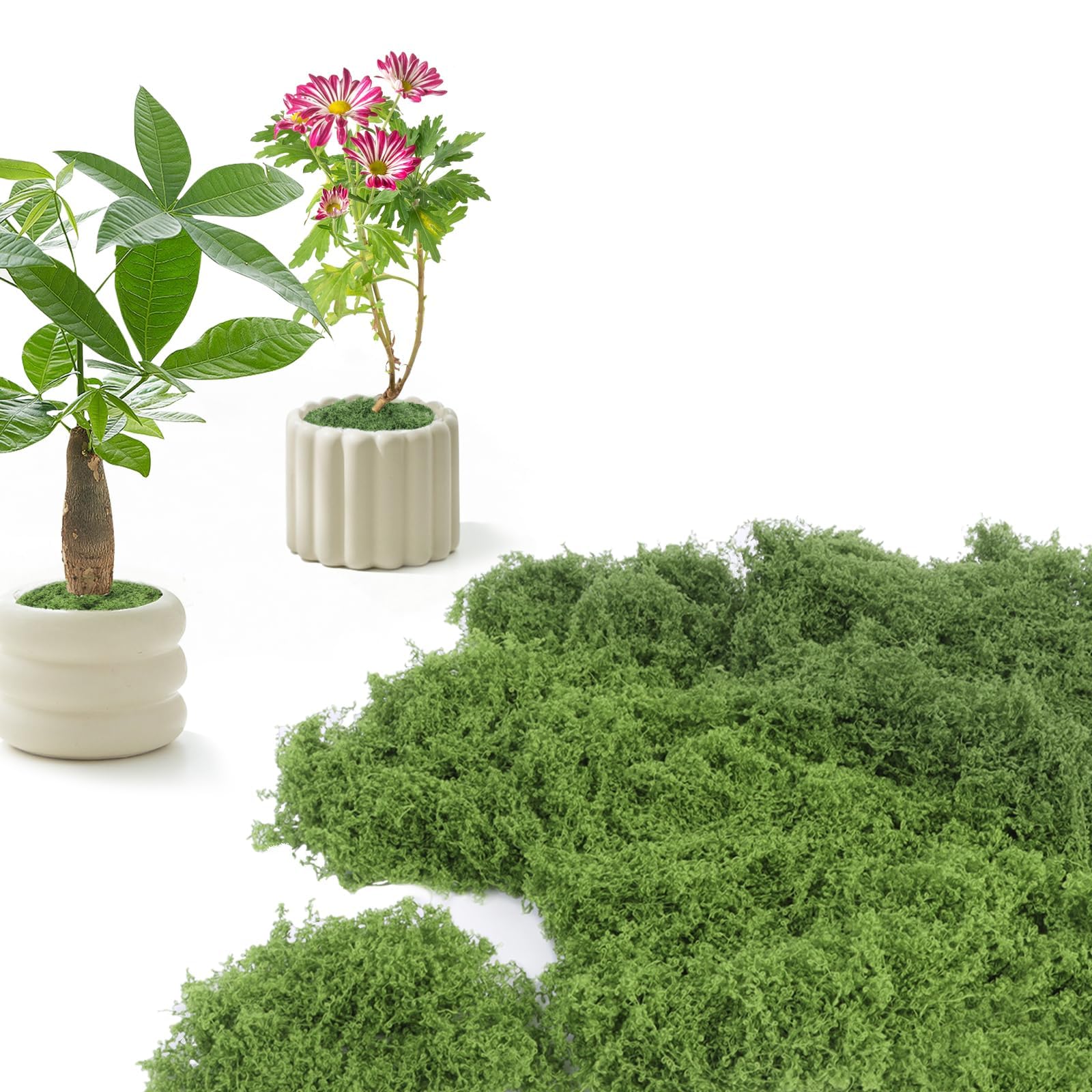 Minicoco Artificial Moss 100g Faux Moss Artificial Plants Outdoor Dried Moss for Plant Pots Green Moss for Craft Fake Green Plants for Garden Home Office Decoration（50g Light Green+50g Dark Green）