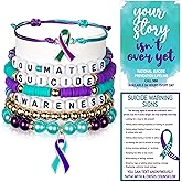 Y1tvei Suicide Awareness Bracelets Set- 7Pcs Suicide Prevention Awareness Colorful Clay Bead Surfer Bracelet with Ribbon Motivational Jewelry Accessories Gift for Suicide Mental Health Care Supplies