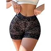 WDIRARA Women's Floral Lace Boyshorts Sheer Mid Rise Panties Underwear
