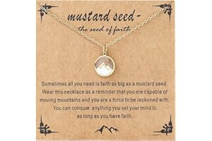 QRH Mustard Seed Necklace - Rectangle, Round, Mountain, Hill Christian Faith Geometric Religious Inspirational Gift With Message Card