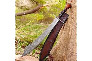 27" Hand Forged Damascus Steel Scimitar Sword - Raindrop Pattern Blade, Damascus Steel 7" Ergonomic Rosewood Handle with Genu