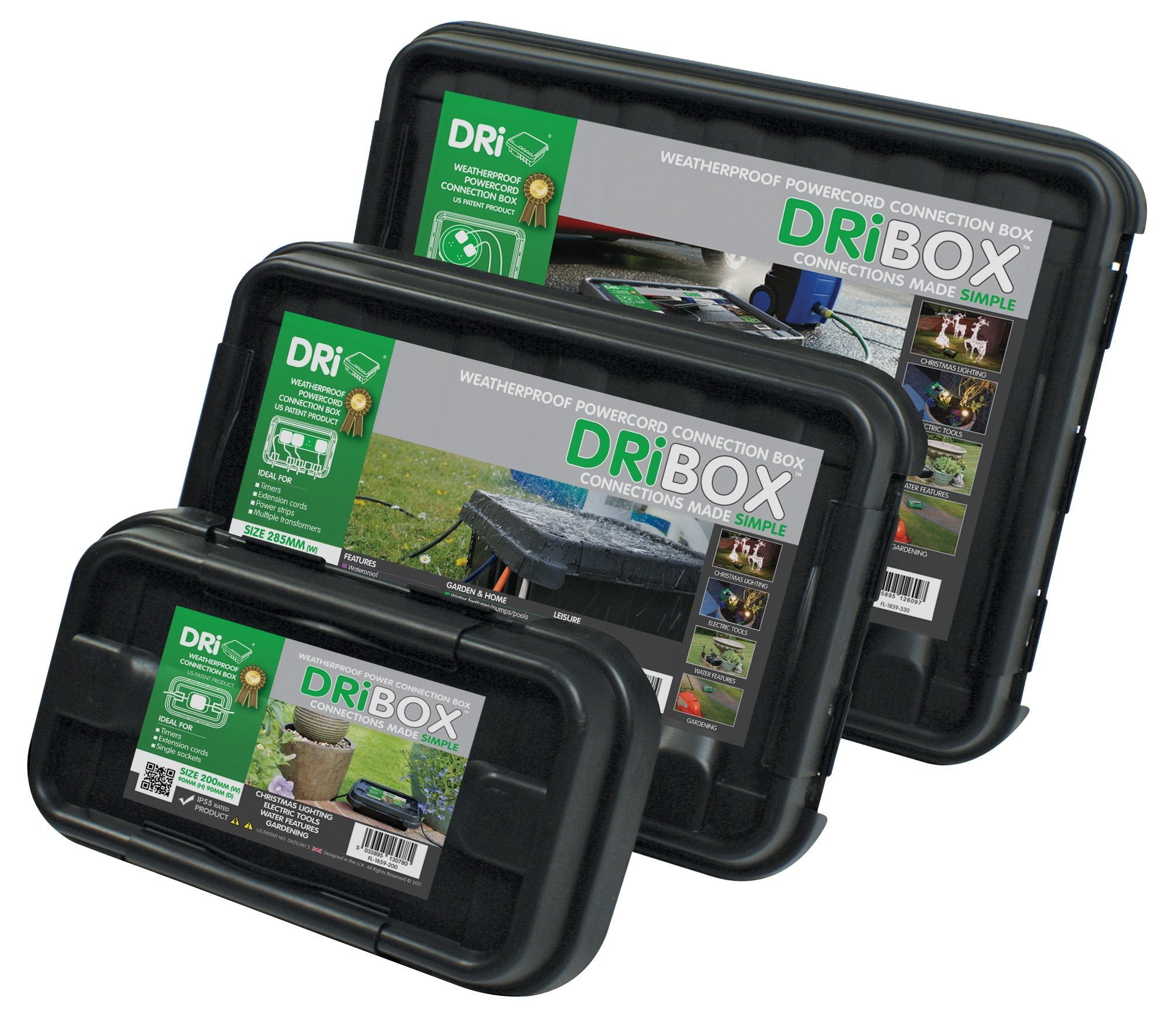 Dri-Box FL-1859-B3 IP55 Weatherproof Box Combo Pack, Black