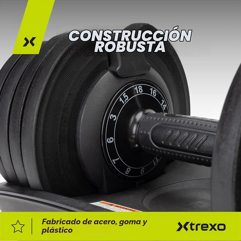 Mancuerna ajustable de 18 kg, regulación del peso con botón giratorio, pesas de hierro para entrenamiento de fuerza, mancuernas ajustables con mango ergonómico antideslizante