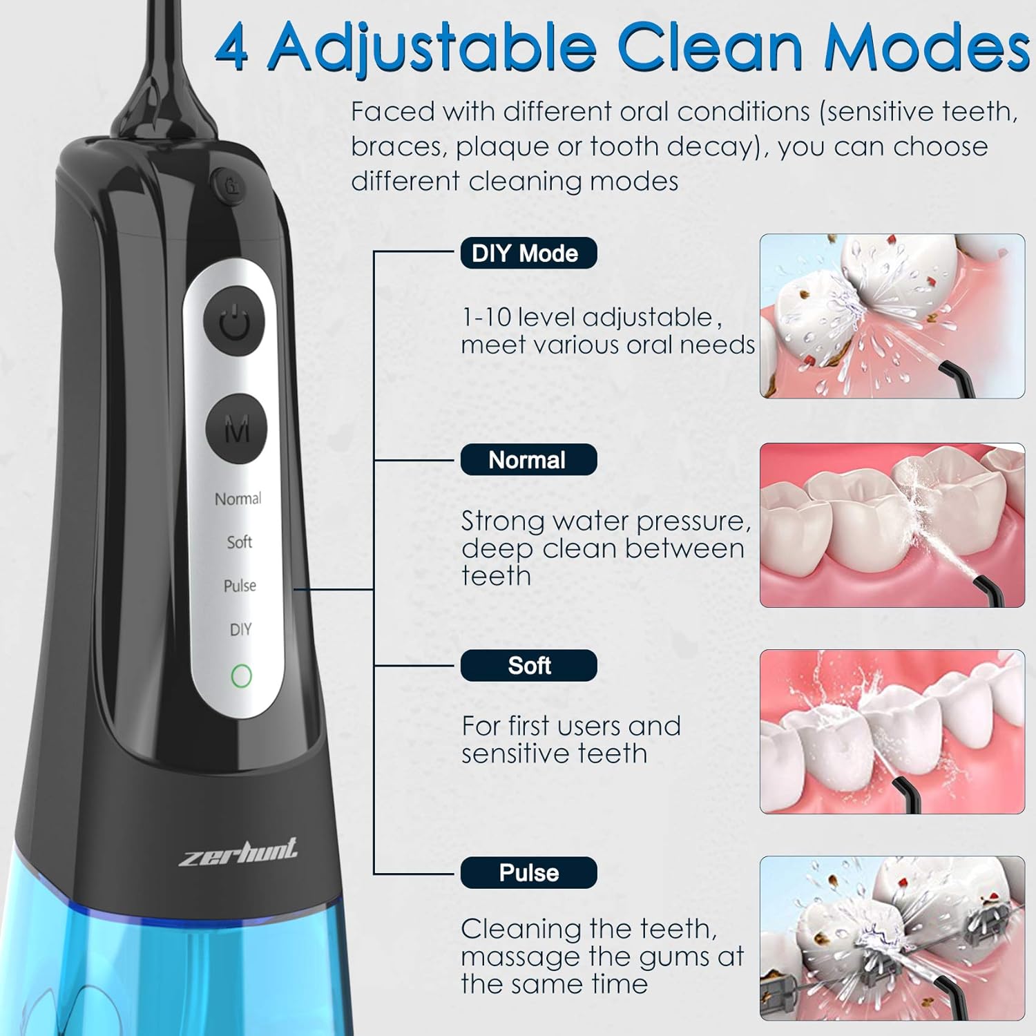 Water Flosser Teeth Cleaner, Cordless Dental Oral Irrigator with DIY Mode, Rechargeable Water Flosser for Braces, Bridges, Implants Care, IPX7 Waterproof with 4 Interchangeable Jet Tips: Health & Personal Care