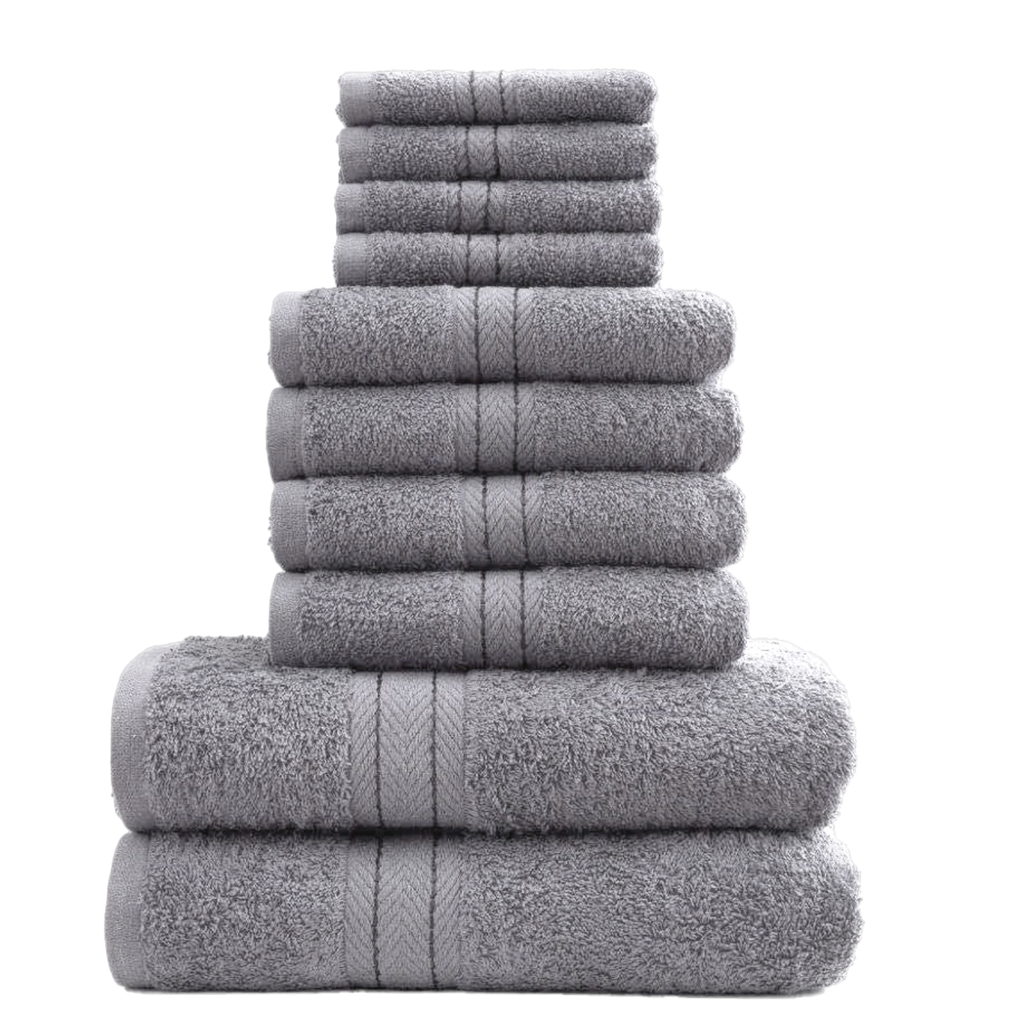 DARWEN STAR 10 Piece Towel Set UK 100% Cotton 500 GSM – Bathroom Towel Bale Set, Soft Absorbent Quick Dry Bath Towels Set, 4 Face Cloths 4 Hand Towels 2 Bath Towels, Hotel Quality (Light Grey)